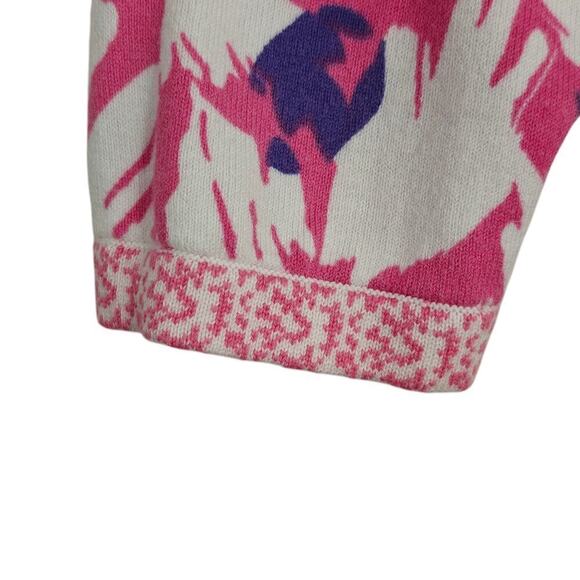 J Mclaughlin Tunic Sweater Top Size Large Pink Purple Abstract Floral Stretch - Picture 4 of 9